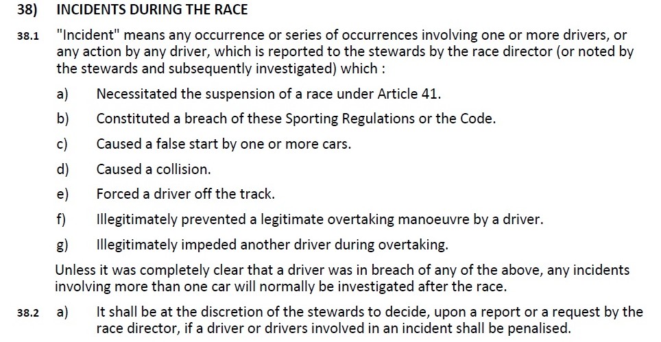 Article 38 sporting regulationsF1 2016 FIA