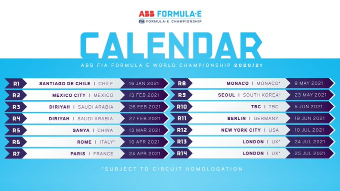Calendrier Formula E 2021 La Formule E dévoile la première version de son calendrier 2020/2021