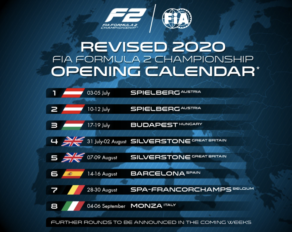 Calendrier partiel FIA F2 FIA F3 2020
