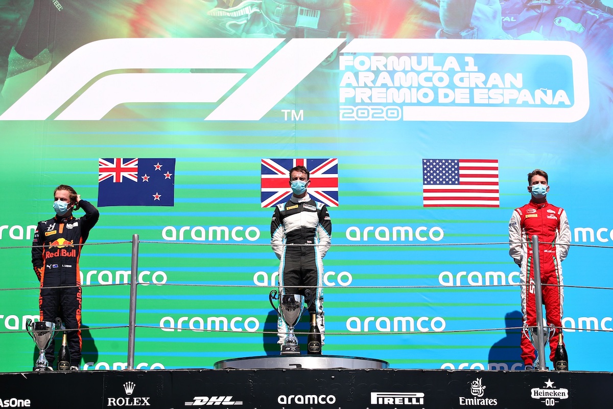 Barcelone FIA F3 Race 1 podium Lawson, Hughes and Sargeant 