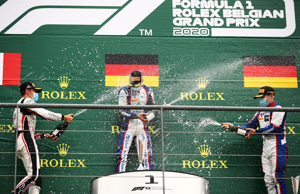 LR Pourchaire, Zendeli and Beckmann FIA F3 Spa 2020 podium race 1