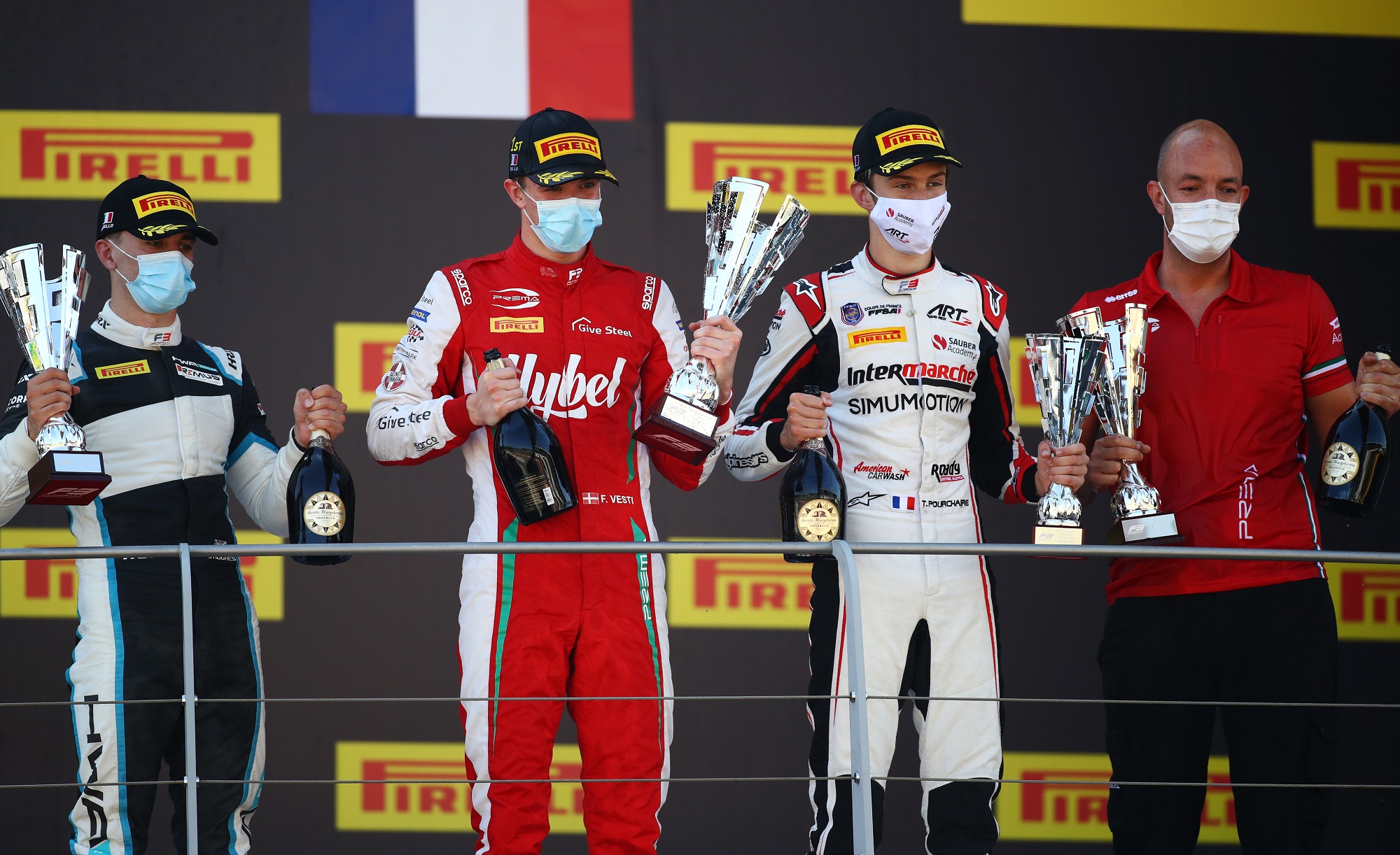 Hughes, Vesti and Pourchaire race 1 mugello FIA F3 2020 podium