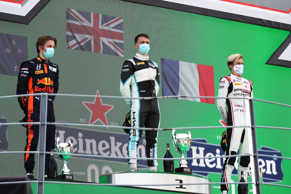 Lawson, Hughes and Pourchaire FIA F3 Race 2 podium Monza 2020