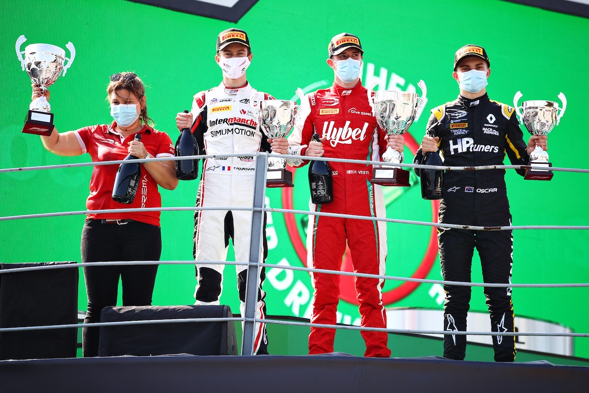 Pourchaire, Vesti and Piastri FIA F3 Monza podium race 1
