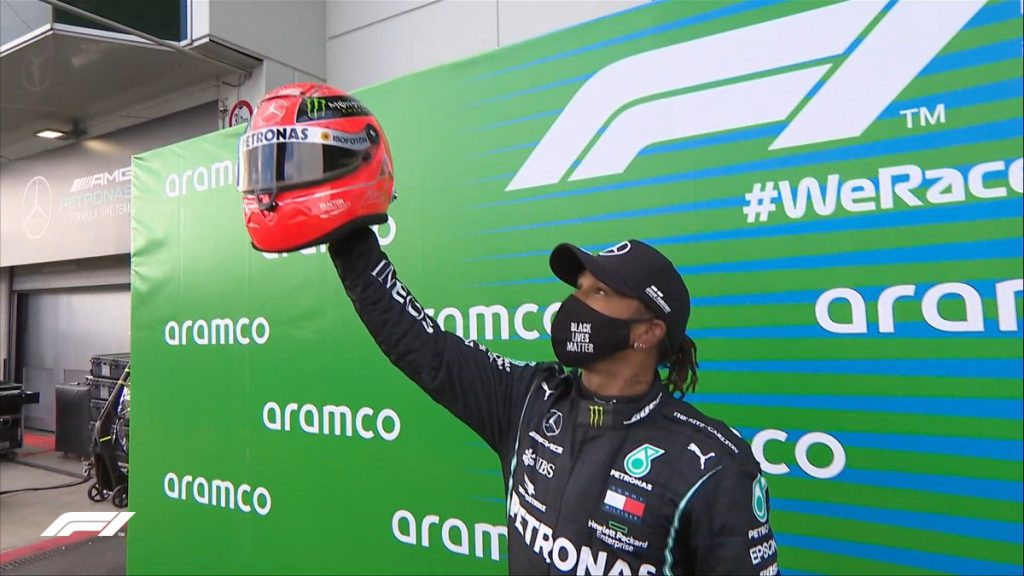 Hamilton reçoit en cadeau le casque de Michael Schumacher