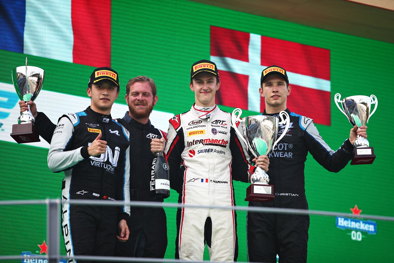 Théo Pourchaire, Guanyu Zhou and Christian Lundgaard (C) Formula Motorsport Limtied Race 1 Monza 2021 FIA F2