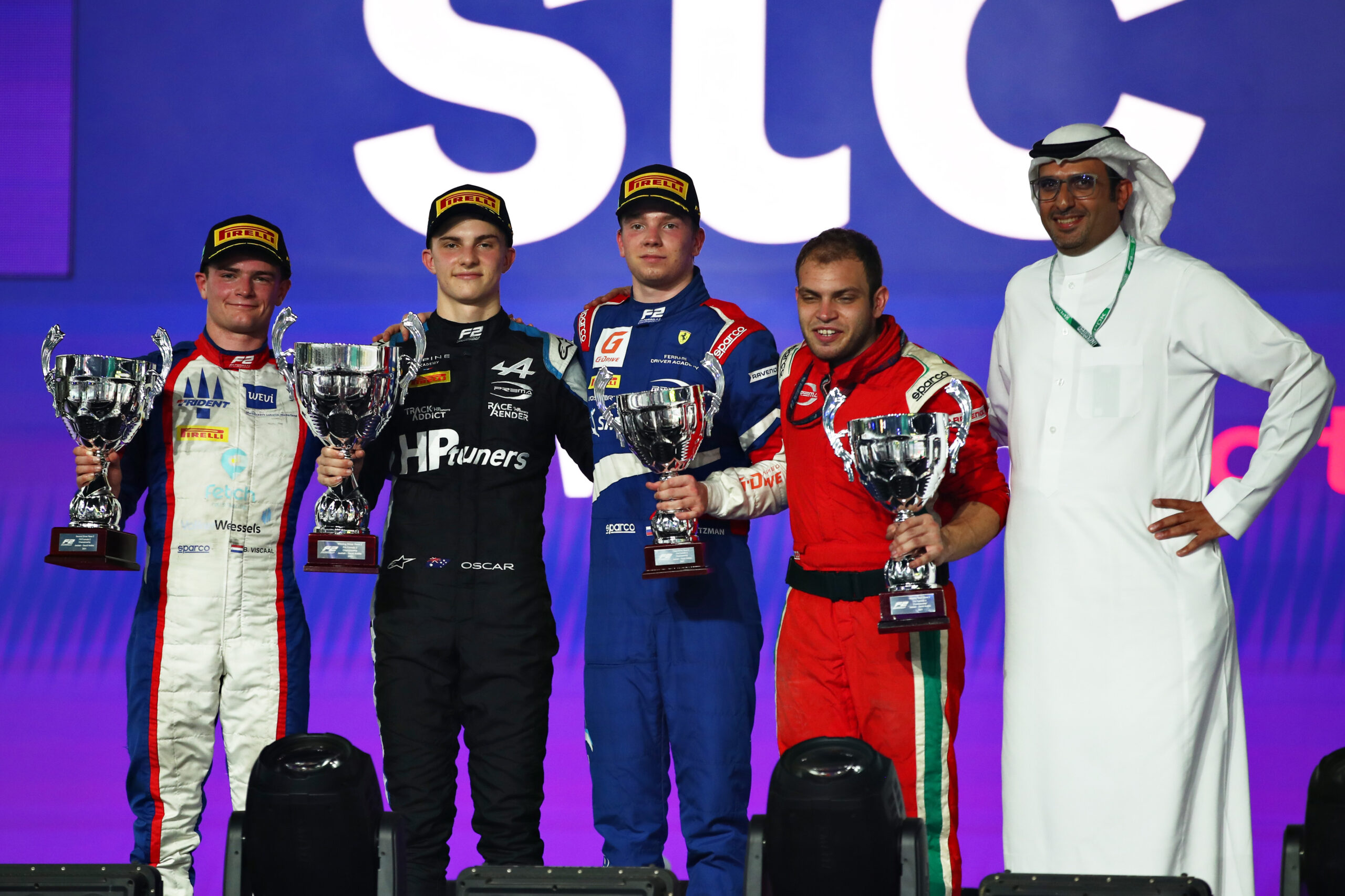 Oscar Piastri, Bent Viscaal & Robert Shwartzman (C) Formula Motorsport Limited FIA F2 2021 race 2 jeddah