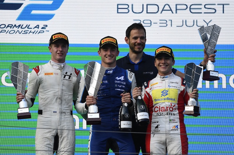 Jack Doohan Jüri Vips et Enzo Fittpaldi podium course sprint FIA F2 a Budapest 2022