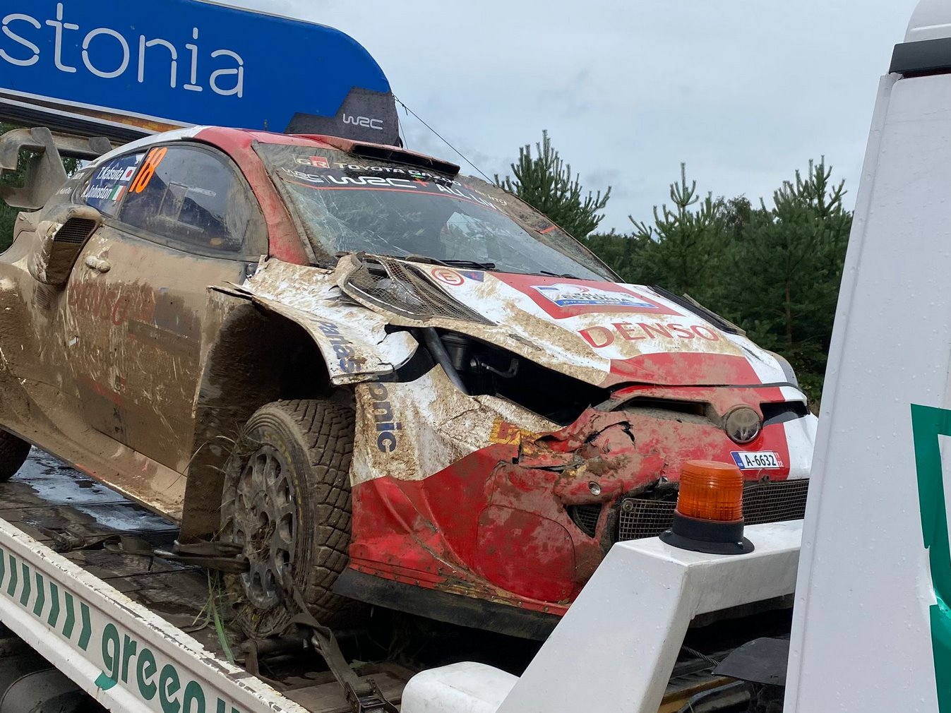 Takamoto Katsuta en tonneaux lors du Shakedown du Rallye d'Estonie 2022