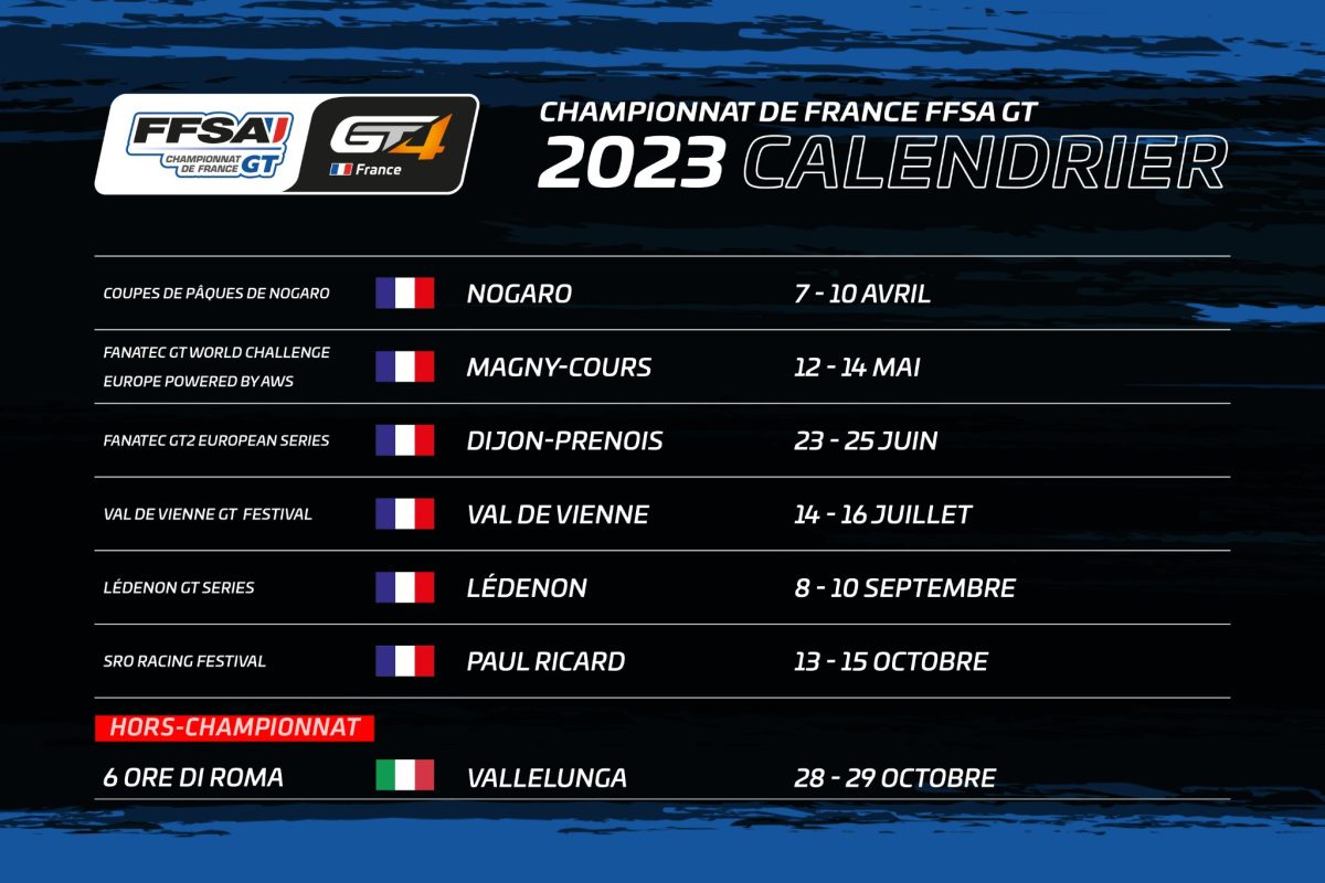 Le calendrier 2023 du FFSA GT - France