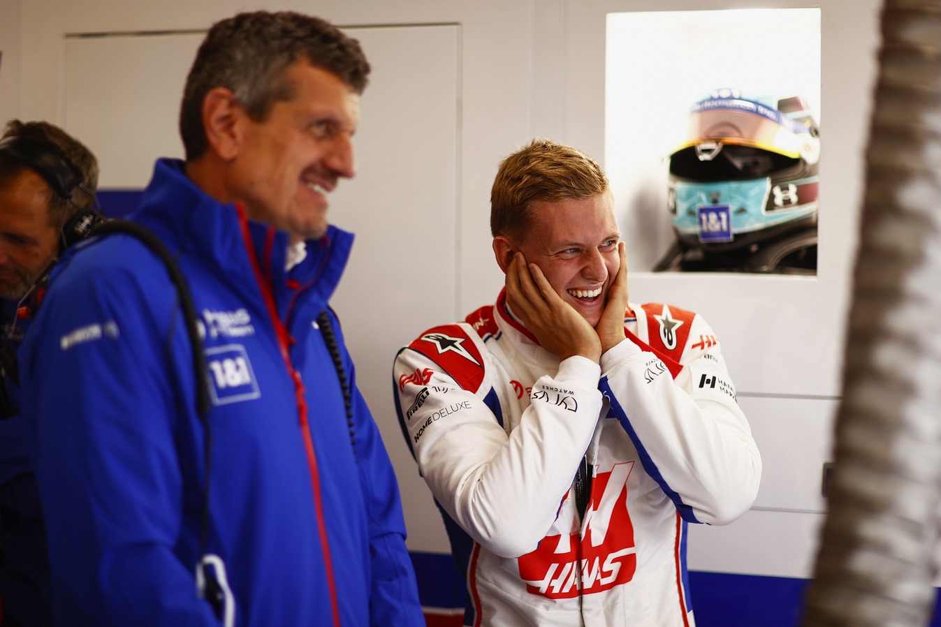 Günther Steiner et Mick Schumacher dans le garage Haas au Grand Prix de Belgique 2022