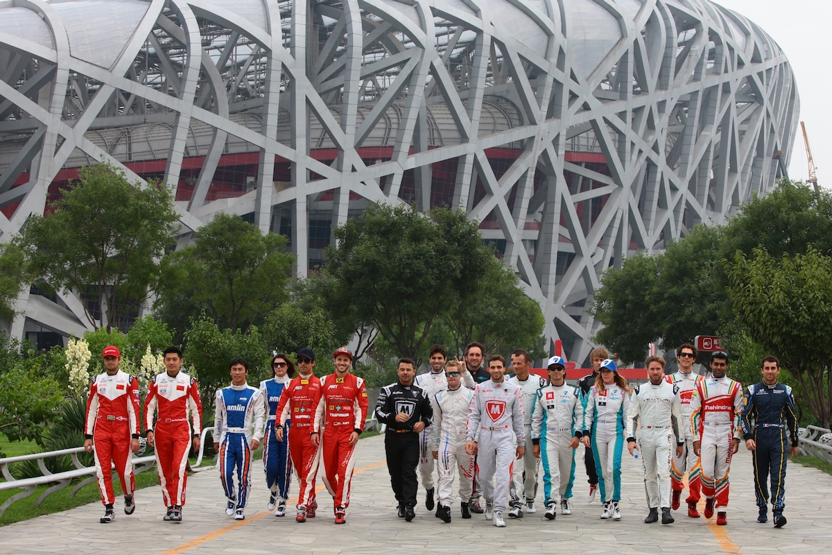 premiers pilotes de la Formule E, à Pekin, en Chine