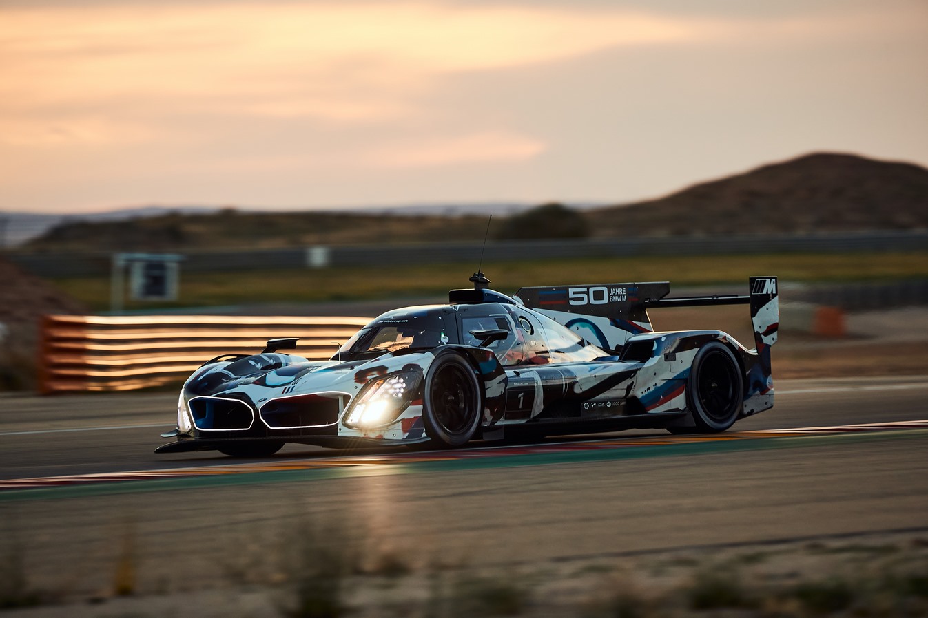 The LMDh BMW M Hybrid V8 prototype was tested on the track at night