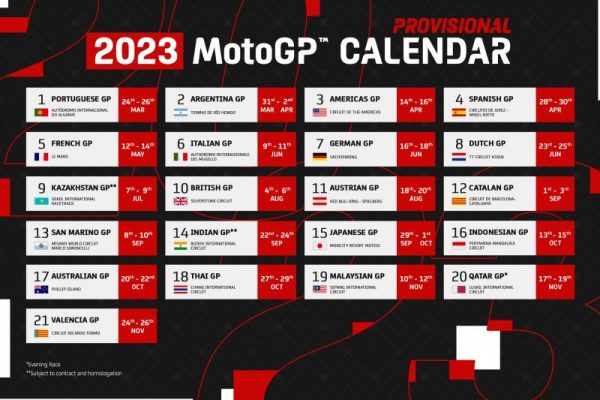 Le calendrier provisoire pour la saison 2023 de MotoGP