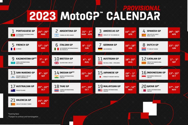 calendrier provisoire 2023 MotoGP