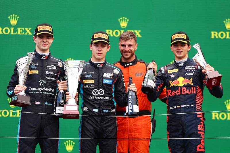 podium avec Franco Colapinto Zak O'Sullivan et Sebastian Montoya après la première course à Melbourne en FIA F3 2023