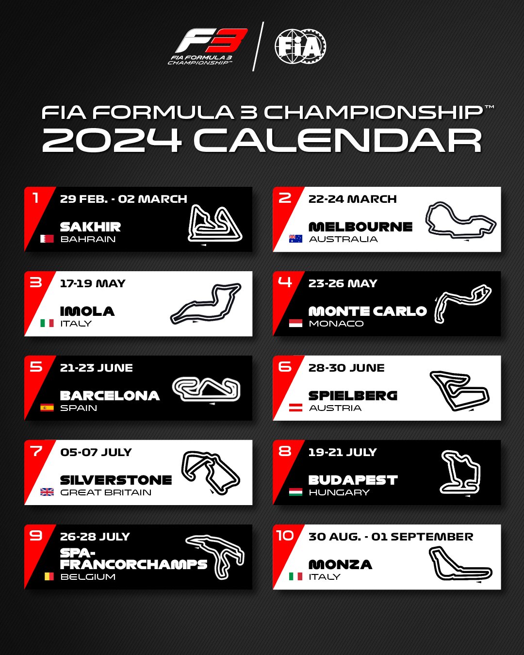 Le calendrier FIA F3 2024 dévoilé