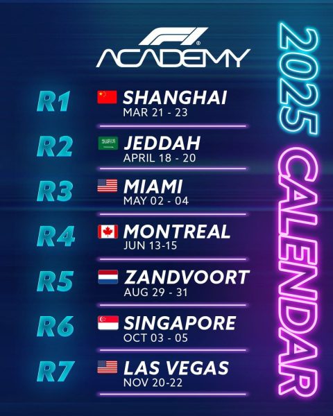 Le calendrier 2025 de F1 Academy.