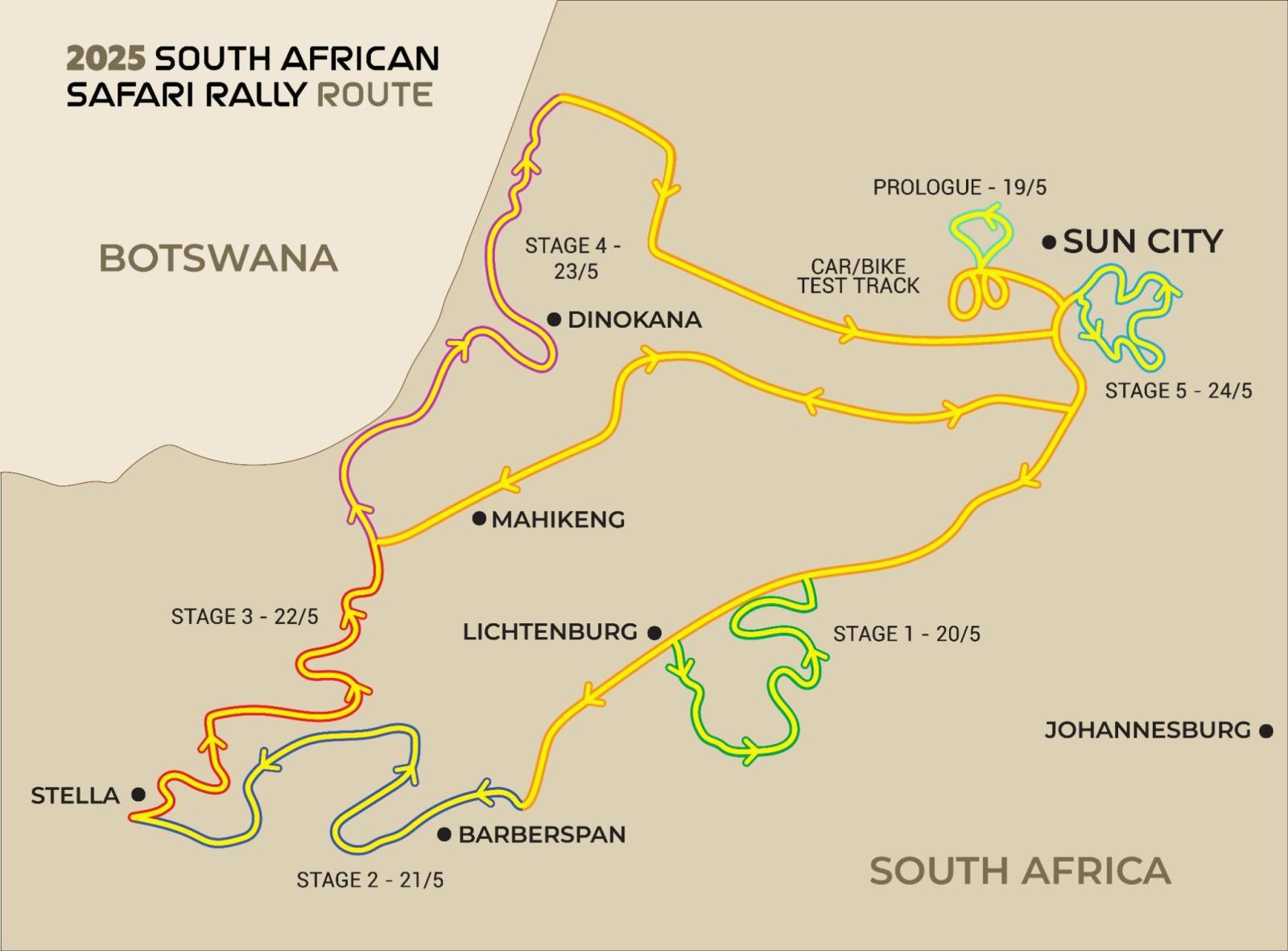 La carte générale du South African Safari Rally